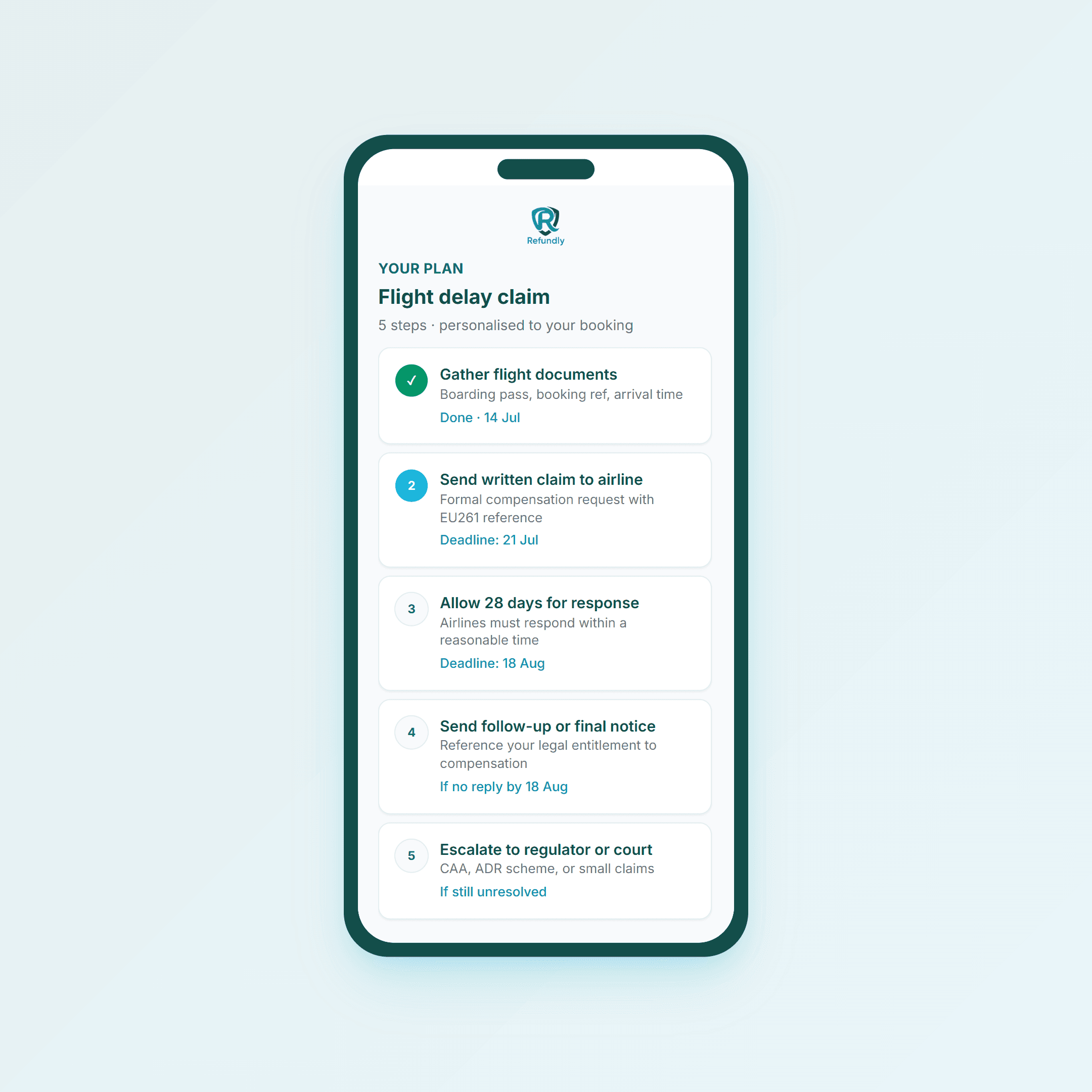 Screenshot of claim timeline