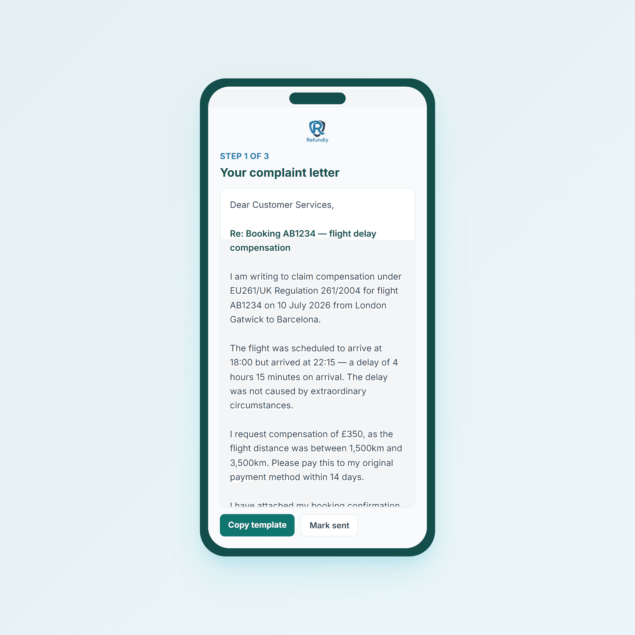 Screenshot of letter template