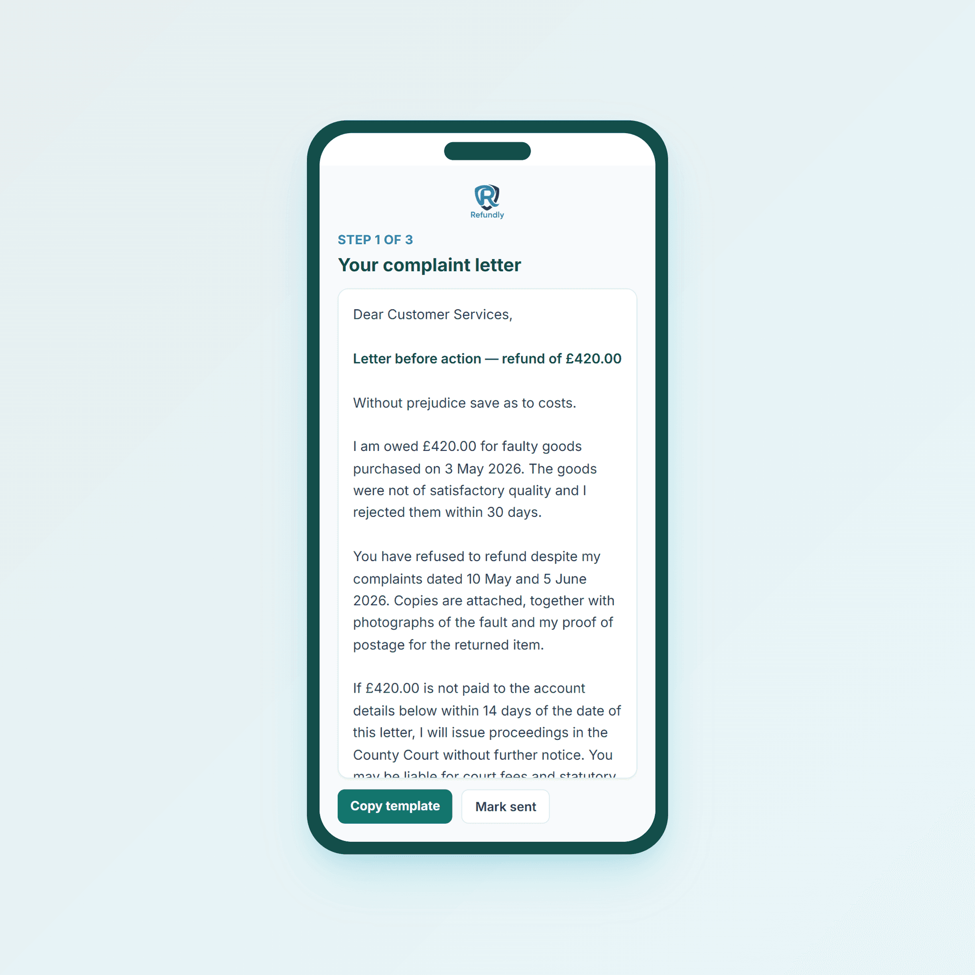 Refundly letter template