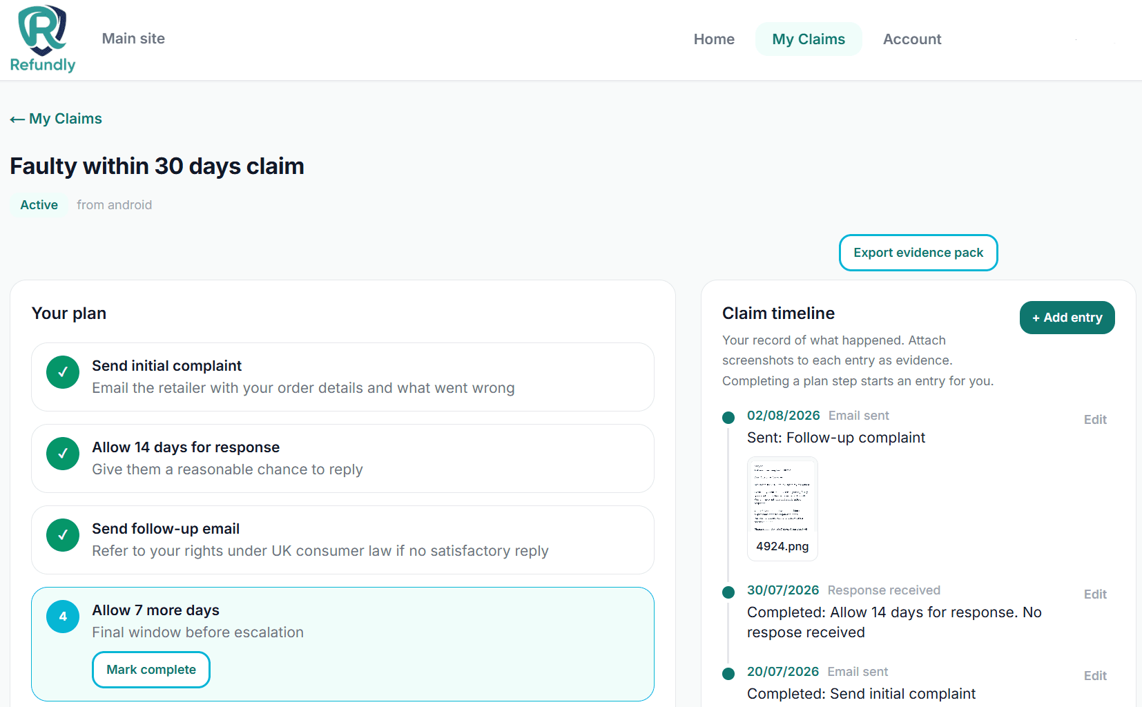 Refundly claim plan and timeline on the web